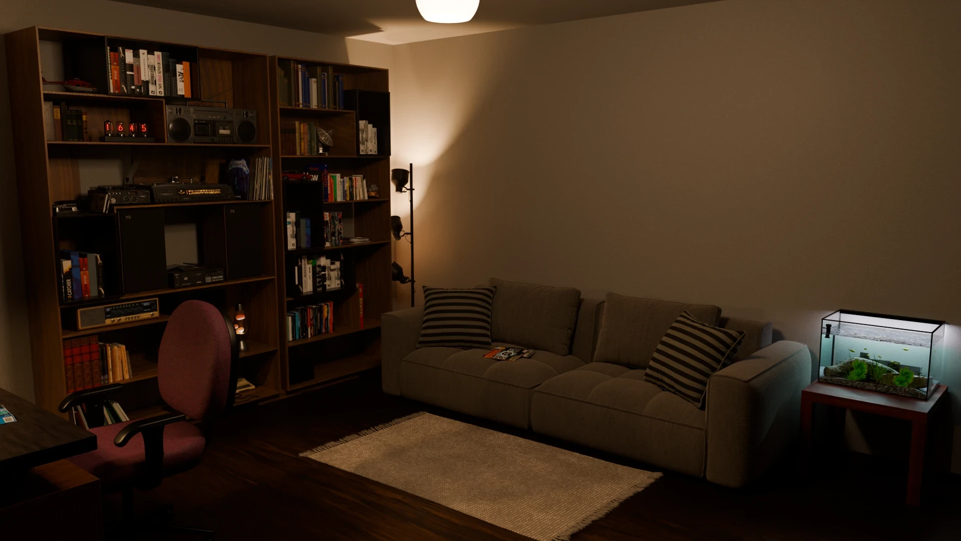 Bookshelf and sofa