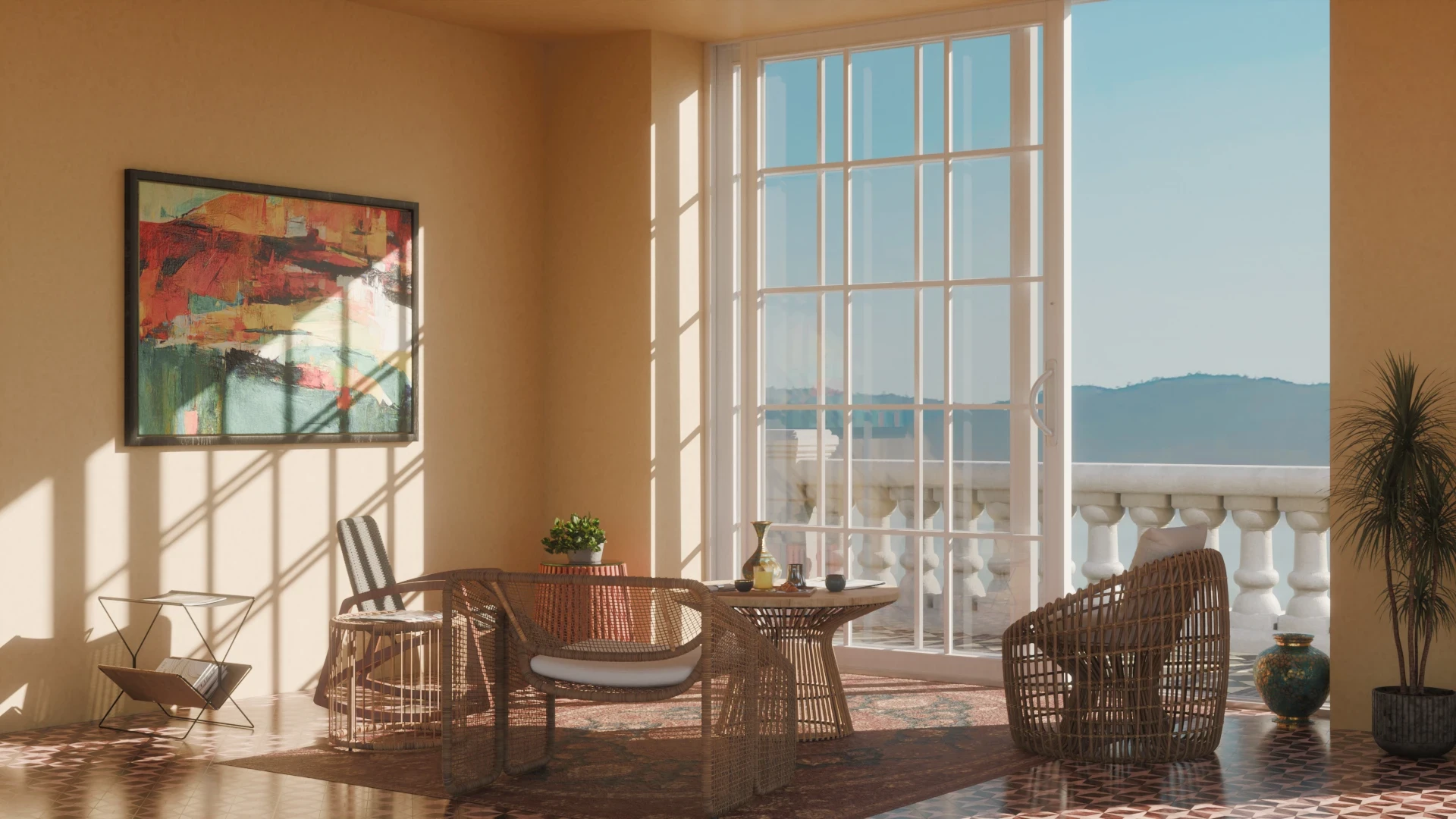 A Cozy Living Room In a Summer Morning